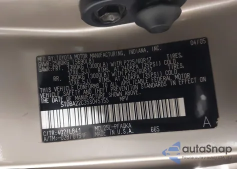 2005 Toyota Sienna Xle/Xle Limited from USA, damaged, VIN 5TDBA22C35S045155